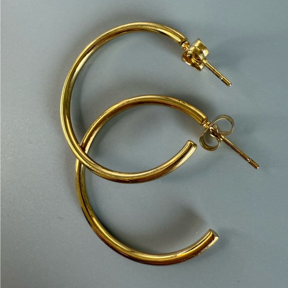 Stainless Steel 14K Gold Half Hoop Earrings 20mm - Picture 12 of 12